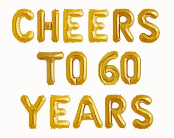 Cheers to 60 Years, 60th birthday banner, Happy Birthday banners, Gold Glitter party decorations, custom birthday letter balloons banner