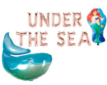 Bajo los globos de letras del mar Fiesta de sirena bajo decoraciones de fiesta del mar banner guirnalda cumpleaños sirenita ducha de globos Tema Ariel