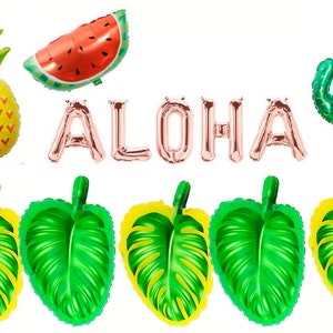 Globos de oro rosa de Aloha, globos de carta de Aloha globos de oro rosa Aloha, tema de Aloha, fiesta de Aloha, ducha nupcial de Luau, selva de bachelorette de Luau