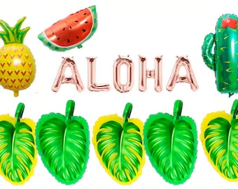 Aloha roséguldballonger, Aloha bokstavsballonger roséguld Aloha-ballonger, Aloha-tema, Aloha-fest, Luau-möhippa, Luau-möhippa i djungel