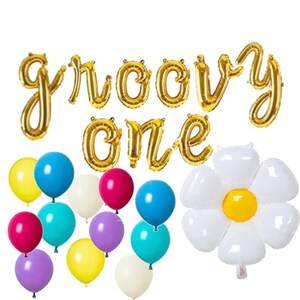 Groovy ONE Cursive Balloon Banner Groovy Birthday Groovy one Script 1 1st Groovy Party Groovy Party Supplies Retro Birthday Party Daisy