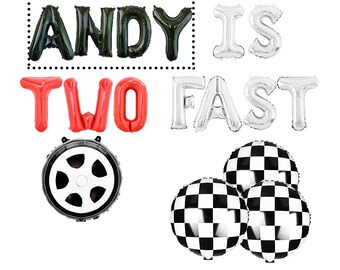 8 colors of Two Fast Balloons Banner Personalized Name RACE CAR Birthday 2nd Birthday Party Decoration Balloon Two Fast Birthday Checkered