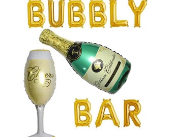 BUBLY Bar banner wedding banner gold party decorations Champagne BAR Sign Drinks Balloon Banner Birthday Cocktail Balloons Shower Bach