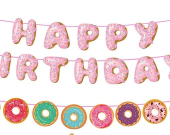 Donut Grow Up Decor Glitter Happy Birthday Banner First Second Birthday Donuts Hanging High Chair decor Cake smash Party Doughnuts Garland