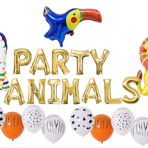 Balões de animais de festa, animais de festa, banner, animais de festa, balões de letras, safari, zoológico, festa, animal, safari, aniversário, leão, zebra, tucano