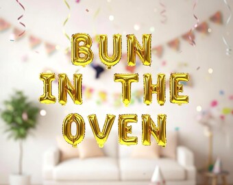 Bun in the Oven balloon banner Pregnancy Reveal garland, Bun In The Oven Pregnancy Announcement decor Expecting Mom To Be Mommy Maternity