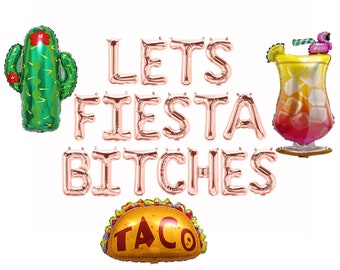 Cyber sale LETS FIESTA BITCHES 16&quot; letter balloons Banner Decorations Mexican Fiesta Birthday Party Cinco De Mayo Taco Tequila Sign Gold