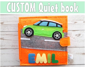 Personalized Car Quiet Book | | Handcrafted Montessori Inspired Quiet Book for Toddlers | Shape Recognition | Counting Skills Alphabeth Cars