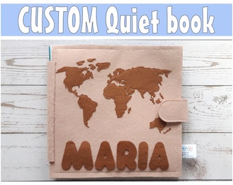 Worldmap Quiet Book Personalized Sensory Toy for toddler girls Interactive Playtime  On-The-Go Entertainment - Handmade Interactive Book