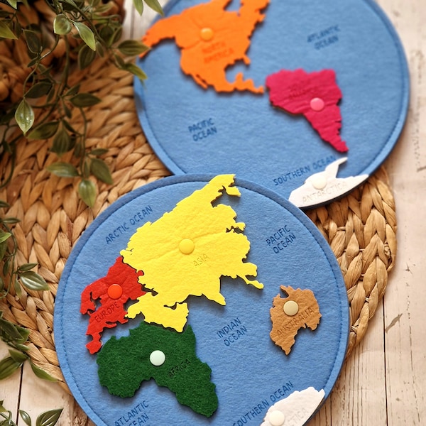 Montessori Inspired Felt Fabric Toy: The World Map - Perfect Educational Toy for Your Little Explorer -  Interactive and Engaging World map