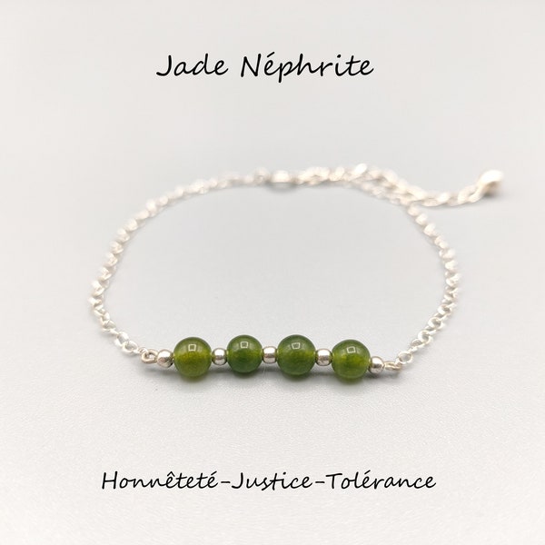 Bracelet argent 925 Jade Néphrite discret, chaîne,pierres naturelle, artisanal