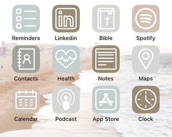 Neutral Shore iOS 14 Aesthetic iPhone App Icons - 50 Pack