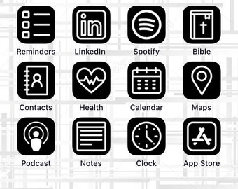 Black & White iOS 14 Aesthetic iPhone App Icons - 50 Pack