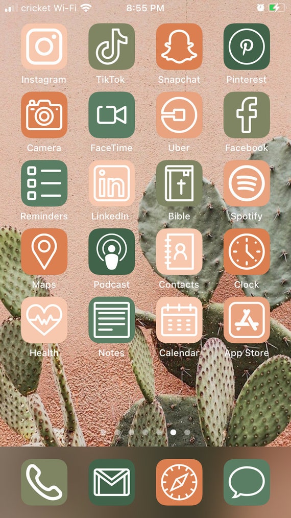 Cactus Vibes iOS 14 Aesthetic iPhone App Icons - 50 Pack