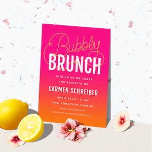 Bubbly Brunch - Colorful Gradient Wedding Shower Personalized Invitation Template Set, Champagne Cocktail Pink Bridal Corjl, Paperless Post