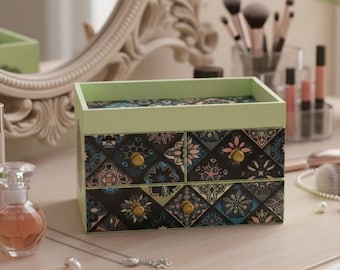 Vintage Floral Trinket Chest, Wooden Multi-Drawer Storage