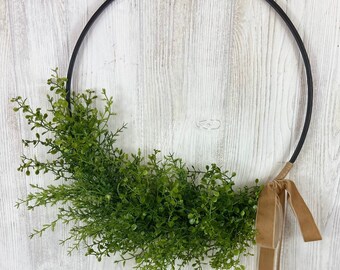 Modern Spring Fern Hoop Wreath,Minimalist Fern Wreath,Greenery Grass Wreath, Front Door Wreath,Modern Farmhouse Asymmetrical Wall Decor