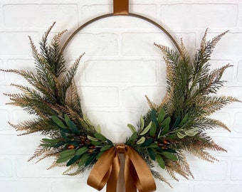 Winter Olive Front Door Wreath,Olive Branch Hoop Wreath,Modern Farmhouse All Season Olive Branch Wall Decor,Minimalist Hoop Wreath Wreath