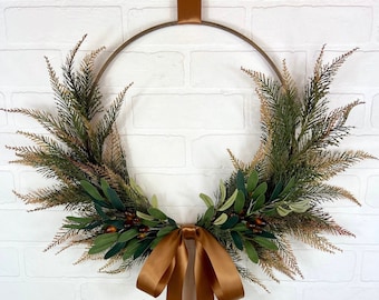 Olive Front Door Wreath,Neutral Olive Branch Hoop Wreath,Modern Farmhouse Olive Branch Wall Decor,Spring Hoop Wreath, Holiday Hoop wreath