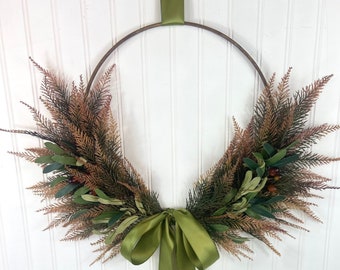 Spring Olive Front Door Wreath,Olive Branch Hoop Wreath,Modern Farmhouse All Season Olive Branch Wall Decor,Minimalist Hoop Wreath Wreath