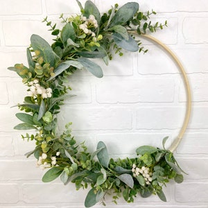 Babys Breath Hoop Wreath,Modern Farmhouse Eucalyptus Wreath,Baby’s Breath Wedding Decor,Gypsophila Wreath, Minimalist Wall Decor,Mile Marker