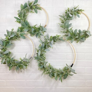 Modern Eucalyptus & Lambs Ear Hoop Wreath,Farmhouse Style Greenery Wreath,Minimalist All Season Wall Decor,Boho Nursery Wreath,Neutral Door