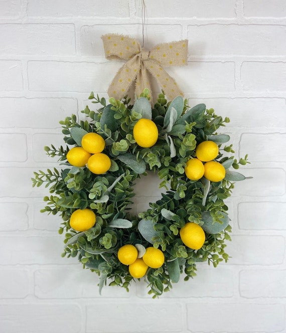 Small Lemon Wreath,Cabinet Wreath,Lemon Kitchen Decor,Spring Window Wreath,Modern Lemon Decoration,Lemon Country Cottage Wall Decor