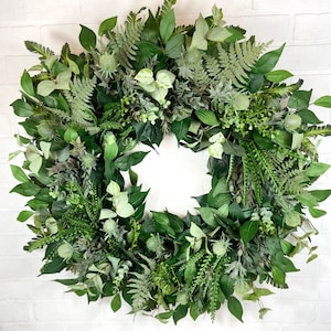 Mixed Summer Greenery Wreath,Spring Green Fern Front Door Wreath,Large Elegant Thistle Wreath,Modern Eucalyptus Wreath,Neutral Grass Wreath