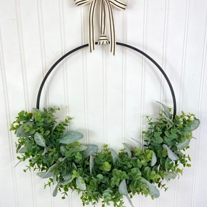 Modern Spring Eucalyptus Hoop Wreath,Minimalist Door Wreath,Modern Farmhouse Wall Decor,Neutral All Season Greenery Wreath,Boho Hoop Wreath image 3