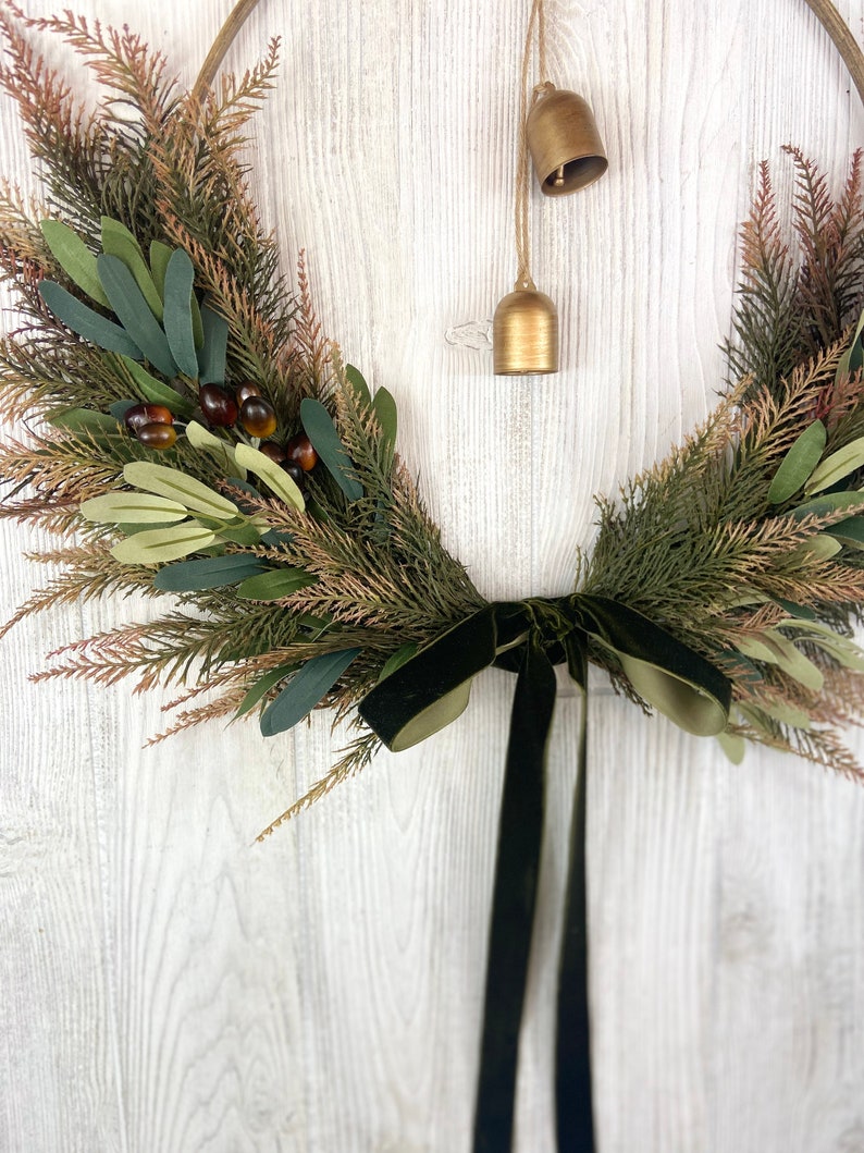 Winter Olive Front Door Wreath,Olive Branch Hoop Wreath,Modern Farmhouse All Season Olive Branch Wall Decor,Minimalist Hoop Wreath Wreath image 9