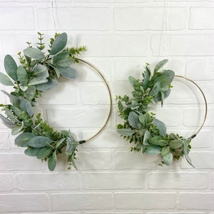 Summer Lambs Ear Eucalyptus Hoop Wreath,Minimalist Wall Decor,Modern Farmhouse Wreath,Nursery Wall Decor,Shabby Chic Boho Wreath,Mile Marker