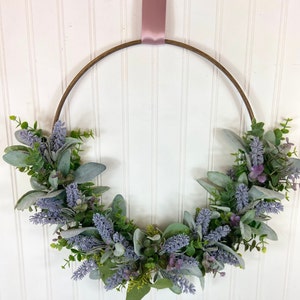 Summer Lavender Hoop Wreath,Modern Artificial Lavender Wreath,Minimalist Spring Flower Door Decor,Faux Lavender Decoration,Fake Lavender