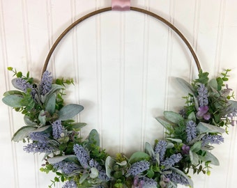 Lavender Hoop Wreath,Modern Artificial Lavender Wreath,Minimalist Spring Flower Door Decor,Faux Lavender Decoration,Fake Lavender