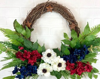 4th of July Front Door Wreath,Patriotic Wreath,Fourth of July Decor,Red White Blue,Star Door Wreath,July 4th Decor,American Wreath