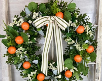 Spring Orange Boxwood Wreath,Queen Annes Lace Wreath,All Season Eucalyptus Wreath,Summer Orange Front Door Wreath,Summer Fruit Wreath