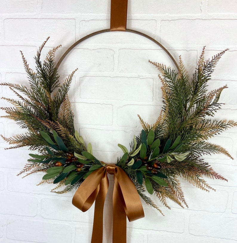 Winter Olive Front Door Wreath,Olive Branch Hoop Wreath,Modern Farmhouse All Season Olive Branch Wall Decor,Minimalist Hoop Wreath Wreath image 5