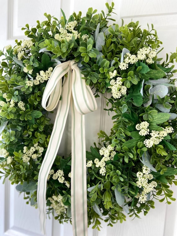 20-Inch Boxwood Wreaths (Set Of 1) – Artificial Spring Wreath For Door, Wall, Porch, All-Season Farmhouse Decor