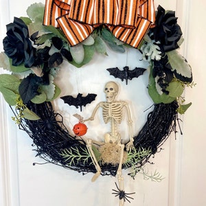 Skeleton Wreathgothic Halloween Wreathhalloween Bat - Etsy