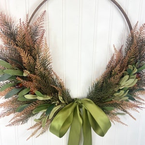 Winter Olive Front Door Wreath,Olive Branch Hoop Wreath,Modern Farmhouse All Season Olive Branch Wall Decor,Minimalist Hoop Wreath Wreath image 10