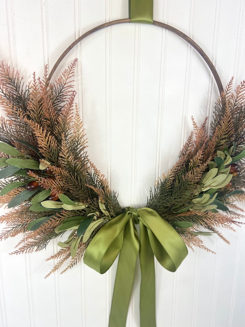 Winter Olive Front Door Wreath,Olive Branch Hoop Wreath,Modern Farmhouse All Season Olive Branch Wall Decor,Minimalist Hoop Wreath Wreath image 10