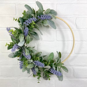 Lavender Hoop Wreath,Modern Summer Lavender Wreath,Spring Lambs Ear Wreath,Farmhouse Front Door Decor,Simple Eucalyptus Door Wreath,Mom Gift Bild 8