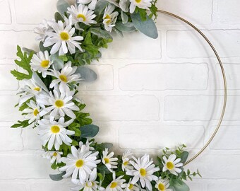 Daisy Front Door Wreath,Summer Daisy Wreath,Mom Gift,Spring White Daisy Wreath,Modern Farmhouse Door Decor