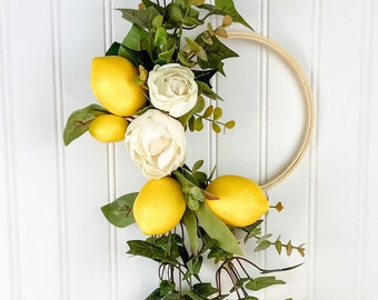 Lemon Wreath, Lemon Kitchen Wall Decor,Lemon,Lemons,Summer Wreath, Lemon Decor, Friend Gift,Lemon Hoop Wreath,Spring Wreath,Lemon Decoration