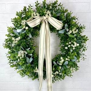 Summer Queen Annes Lace Wreath,Boxwood Greenery Wreath,Cottage Style Front Door Wreath,Modern Farmhouse Wall Decor,Summer Wedding Wreath