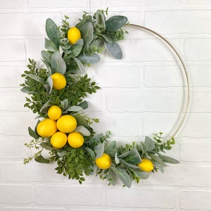 Lemon Hoop Wreath,Lemon Kitchen Decor,Lemon Kitchen Hoop Wreath,Lemon Front Door Wreath,Modern Lemon Decoration,Lemon Wall Decor,Faux Lemons