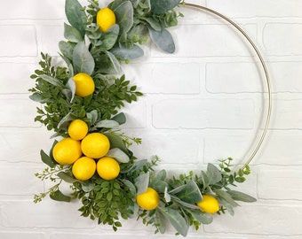 Lemon Hoop Wreath,Lemon Kitchen Decor,Lemon Kitchen Hoop Wreath,Lemon Front Door Wreath,Modern Lemon Decoration,Lemon Wall Decor,Faux Lemons