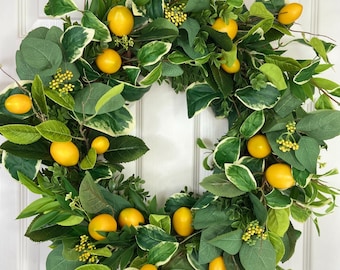 Lemon Front Door Wreath,Large Lemon Wreath,Classic Lemon Wreath,Elegant Fruit Wreath,Lemon Cottage Style Decor,Fern Wreath