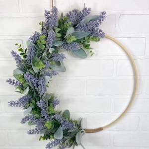 Summer Lavender Hoop Wreath,Modern Artificial Lavender Wreath,Minimalist Farmhouse Summer Door Decor,Faux Lavender Decoration,Fake Lavender