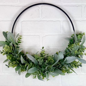 Modern Spring Eucalyptus Hoop Wreath,Minimalist Door Wreath,Modern Farmhouse Wall Decor,Neutral All Season Greenery Wreath,Boho Hoop Wreath image 5