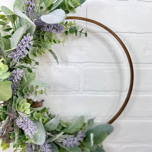 Lavender Hoop Wreath,Modern Summer Lavender Wreath,Spring Lambs Ear Wreath,Farmhouse Front Door Decor,Simple Eucalyptus Door Wreath,Mom Gift zdjęcie 7